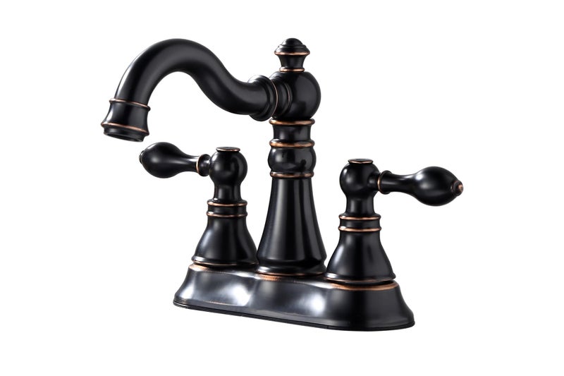 Derengge Two Handle Oil Rubbed Bronze Bathroom Sink Faucet 3 Hole with Pop up Drain Assembly, Classic 4 Inch Centerset Bathroom Lavatory Faucet with 360Â° Swivel Spout,EW-516-NB - Image 1